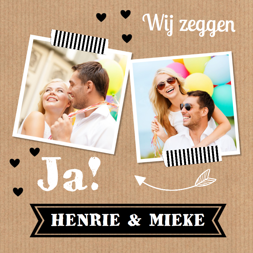 Trouwkaart kraft foto hartjes - Trouwkaarten Trouwkaarten - Trouwkaart kraft foto hartjes