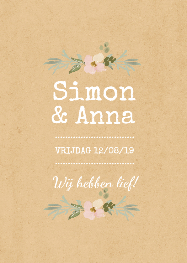 Trouwkaart kraft look bloemen-HM - Trouwkaarten Trouwkaarten - Trouwkaart kraft look bloemen-HM