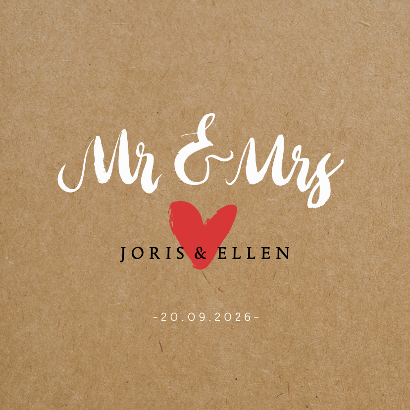 Trouwkaart kraft Mr en Mrs - Trouwkaarten Trouwkaarten - Trouwkaart kraft Mr en Mrs