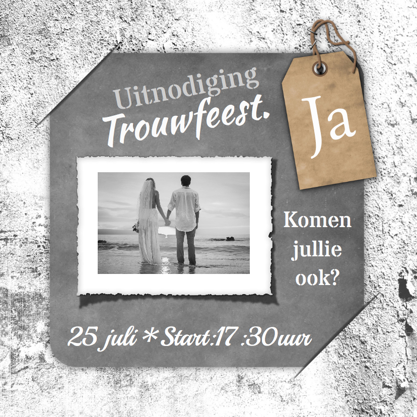 Trouwkaart krijtbord en beton RB - Trouwkaarten Trouwkaarten - Trouwkaart krijtbord en beton RB