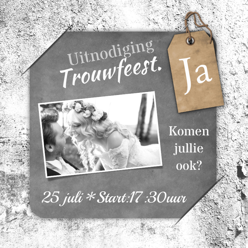 Trouwkaart krijtbord en beton - Trouwkaarten Trouwkaarten - Trouwkaart krijtbord en beton