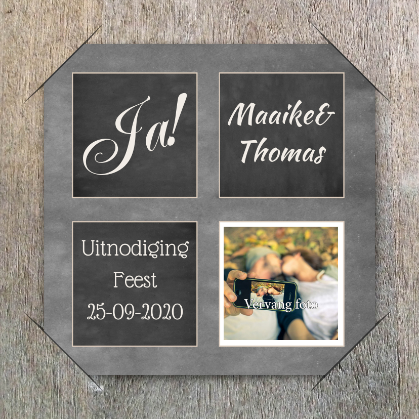 Trouwkaarten - Trouwkaart krijtbord en hout RB