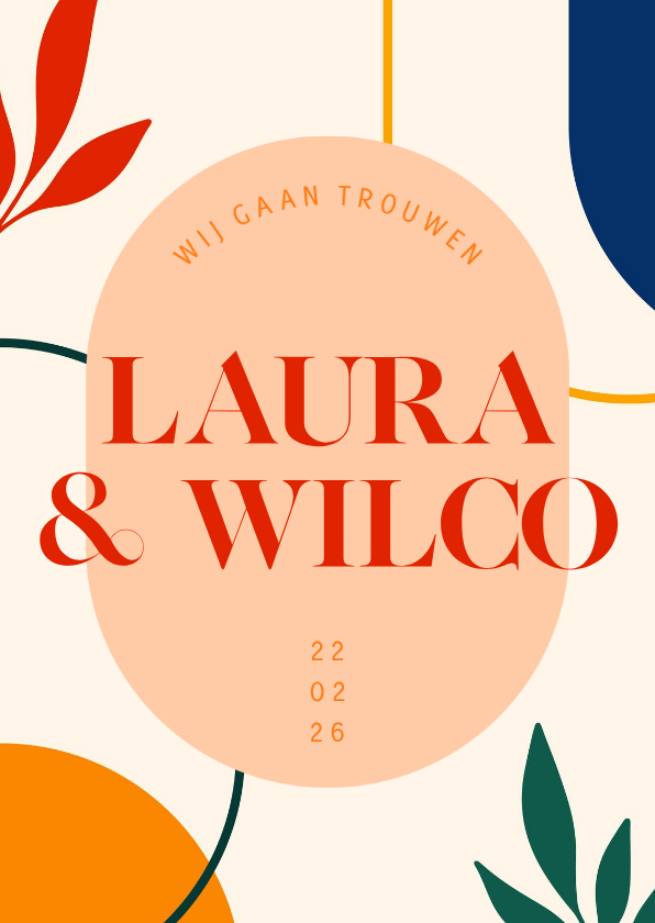 Trouwkaart kunstig met abstracte vormen - Trouwkaarten Trouwkaarten - Trouwkaart kunstig met abstracte vormen