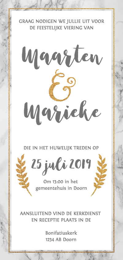Trouwkaart marmer goud langwerpig - Trouwkaarten Trouwkaarten - Trouwkaart marmer goud langwerpig