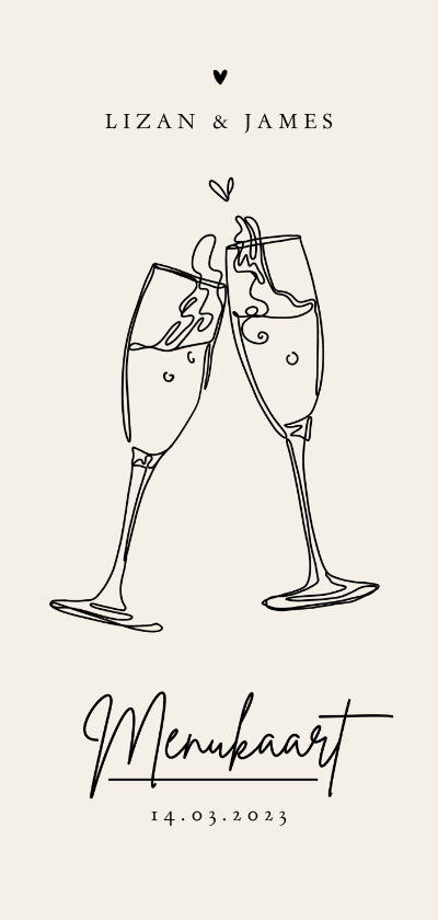 Trouwkaart menukaart stijlvol modern champagne pastel Trouwkaart menukaart stijlvol modern champagne pastel