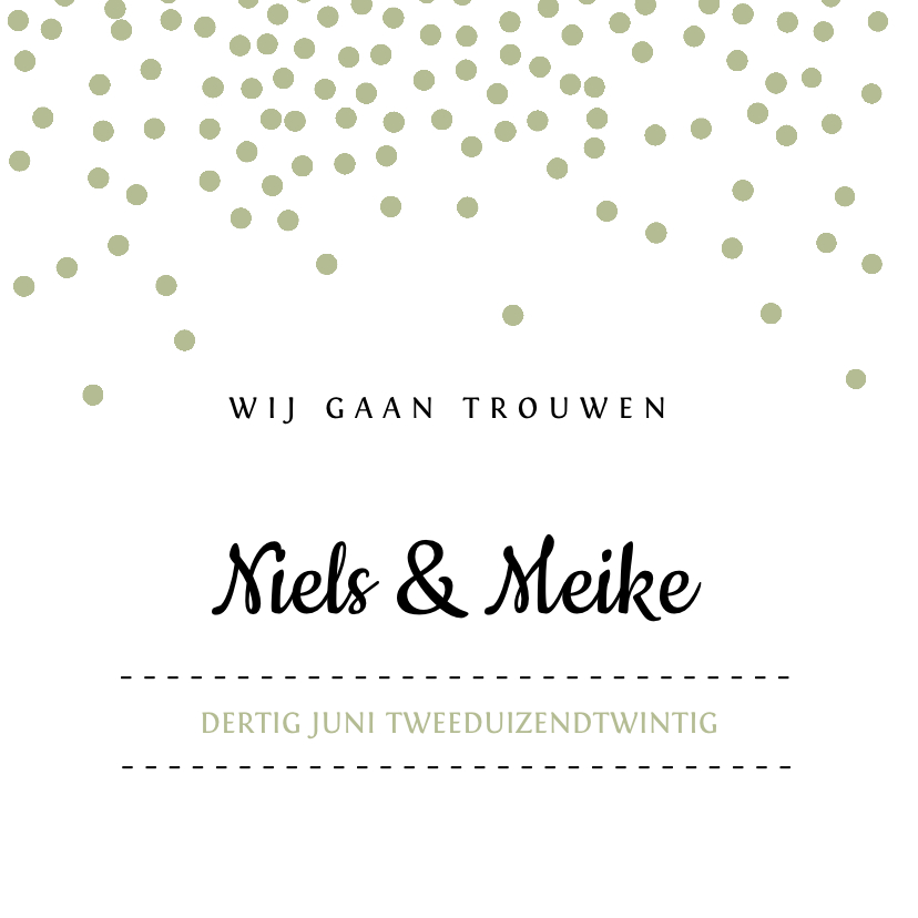Trouwkaart met groene confetti Trouwkaart met groene confetti
