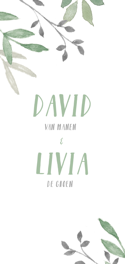 Trouwkaart met groene waterverf takjes - Trouwkaarten Trouwkaarten - Trouwkaart met groene waterverf takjes