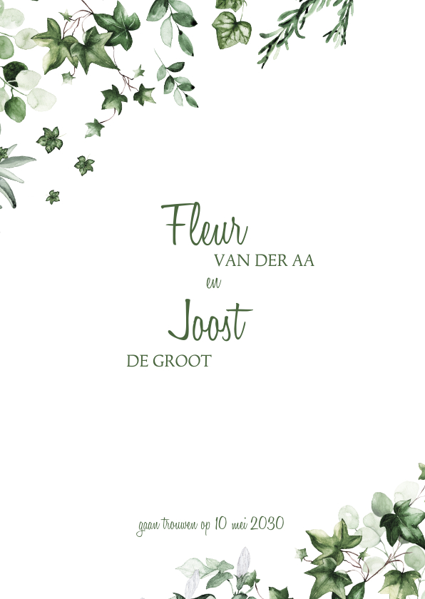 Trouwkaart met hedera en takjes - Trouwkaarten Trouwkaarten - Trouwkaart met hedera en takjes