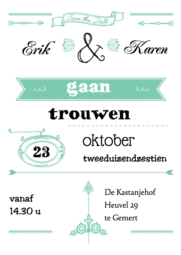 trouwkaart met leuke typografie - Trouwkaarten Trouwkaarten - trouwkaart met leuke typografie