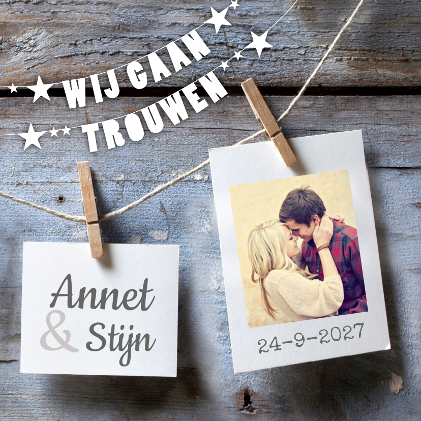 Trouwkaart met ouderwets fotokader Trouwkaart met ouderwets fotokader