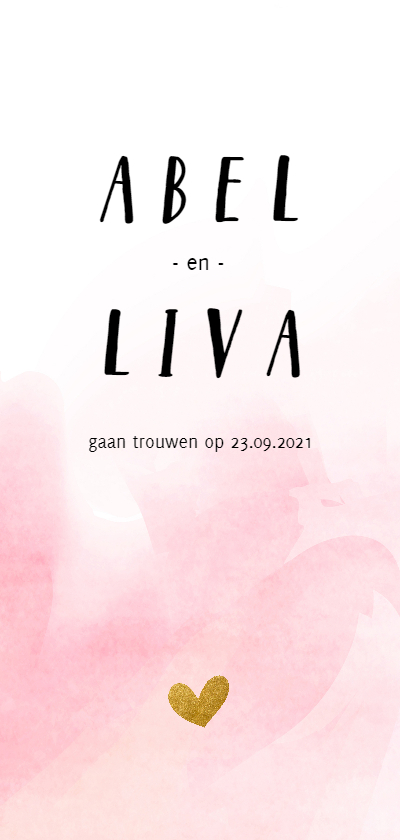 Trouwkaart met roze waterverf - Trouwkaarten Trouwkaarten - Trouwkaart met roze waterverf