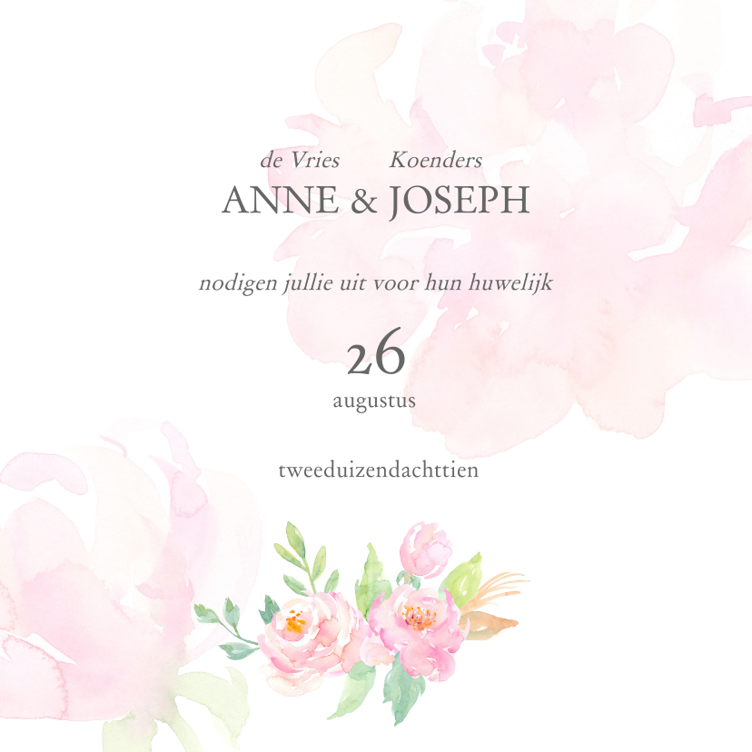 Trouwkaart met rozen aquarel - Trouwkaarten Trouwkaarten - Trouwkaart met rozen aquarel