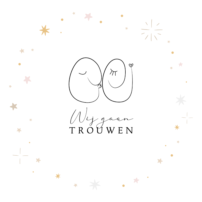 Trouwkaart met subtiele lijntekening van verliefd stel - Trouwkaarten Trouwkaarten - Trouwkaart met subtiele lijntekening van verliefd stel