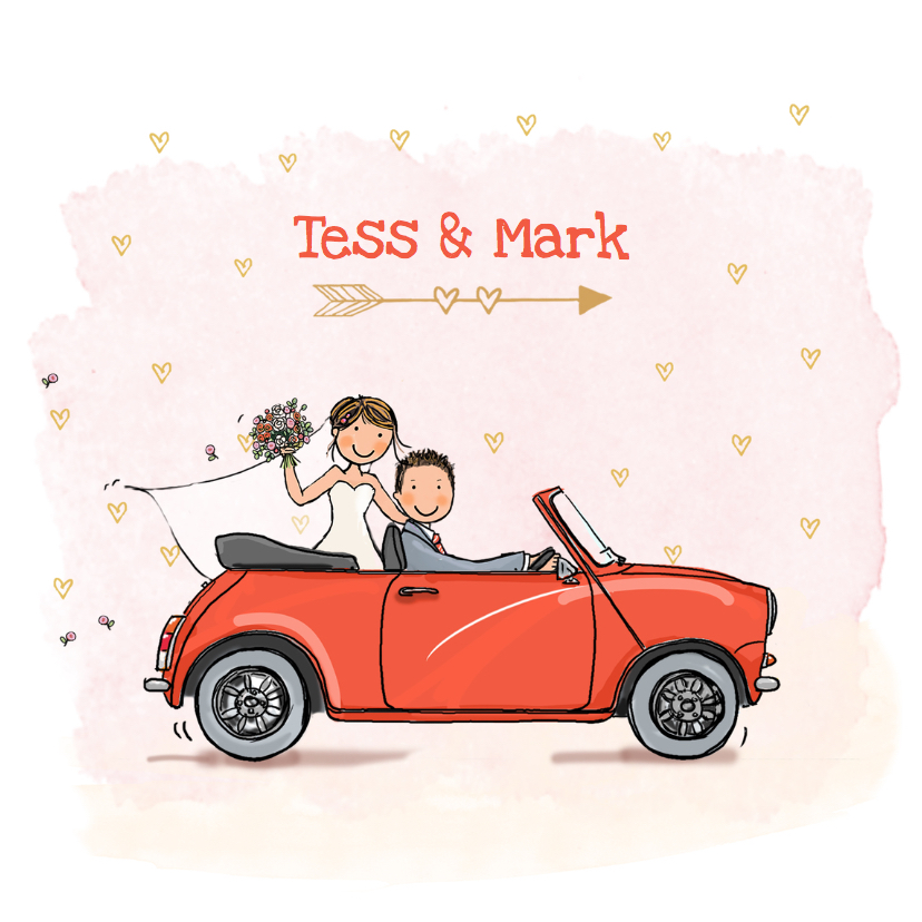 Trouwkaart mini cabrio rood Trouwkaart mini cabrio rood