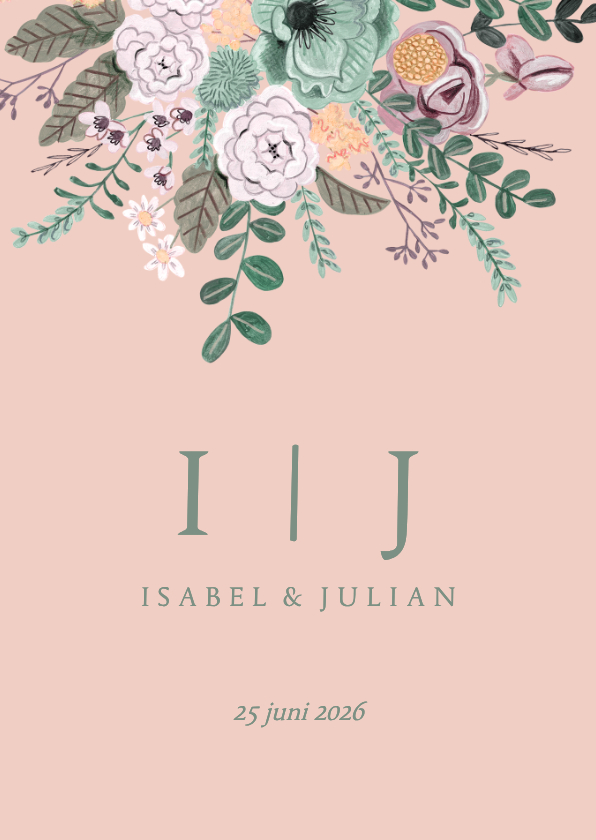 Trouwkaart minimalistisch klassiek bloemen - Trouwkaarten Trouwkaarten - Trouwkaart minimalistisch klassiek bloemen