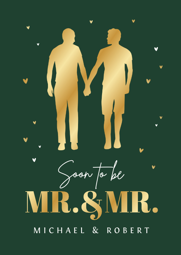 Trouwkaart mr and mr goud hartjes silhouetten mannen Trouwkaart mr and mr goud hartjes silhouetten mannen
