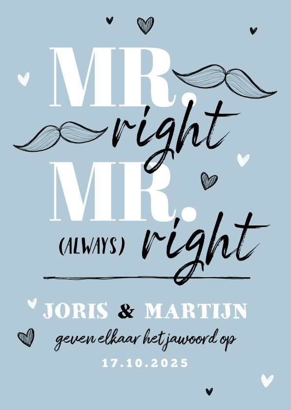 Trouwkaarten - Trouwkaart MR & MR always right grappig illustratie doodle