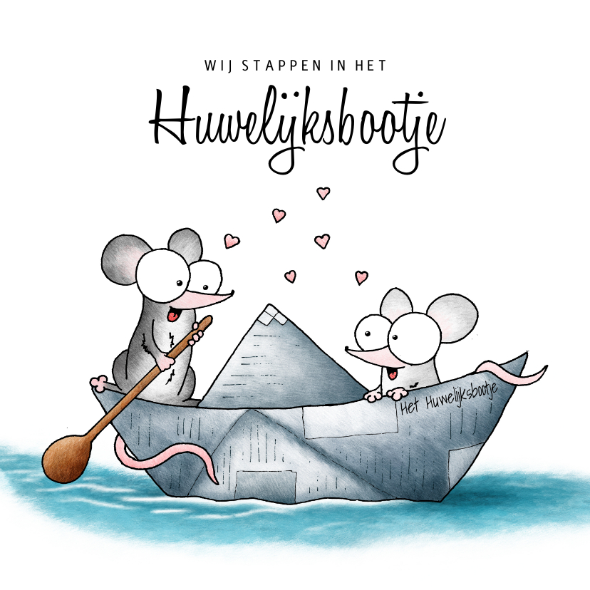 Trouwkaarten - Trouwkaart muisjes stappen in het huwelijksbootje