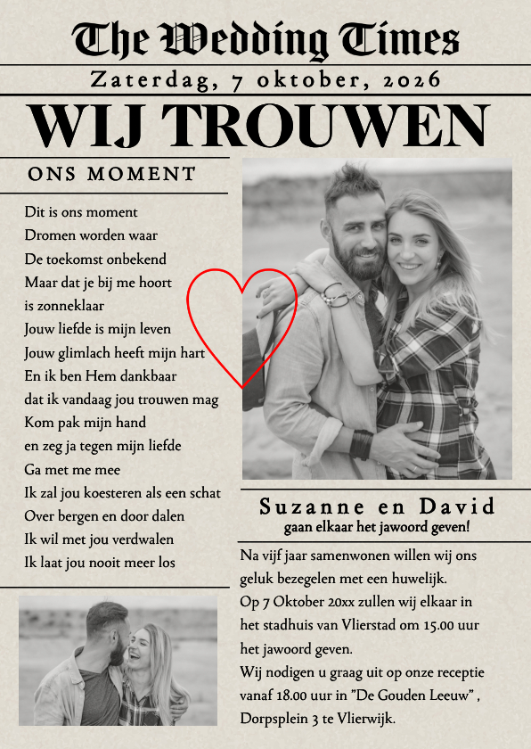 Trouwkaarten - Trouwkaart origineel krant