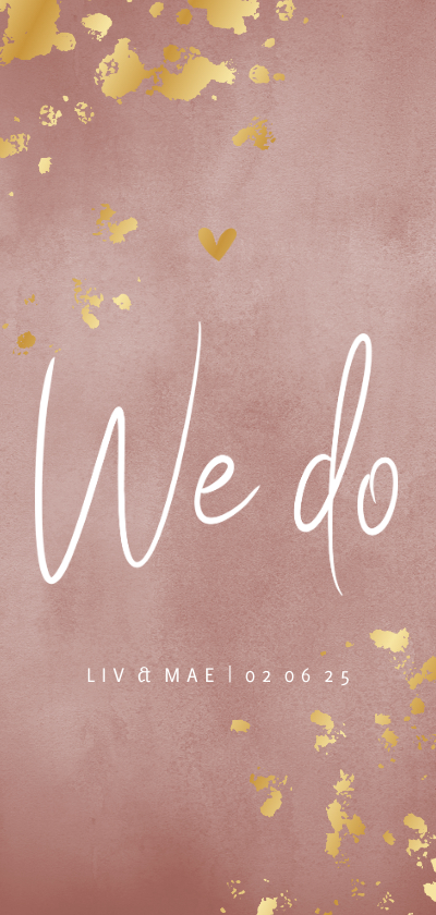 Trouwkaart oud roze waterverf gouden spetters Trouwkaart oud roze waterverf gouden spetters