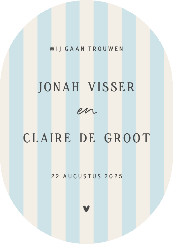 Trouwkaart ovaal klassiek gestreept blauw beige - Trouwkaarten Trouwkaarten - Trouwkaart ovaal klassiek gestreept blauw beige