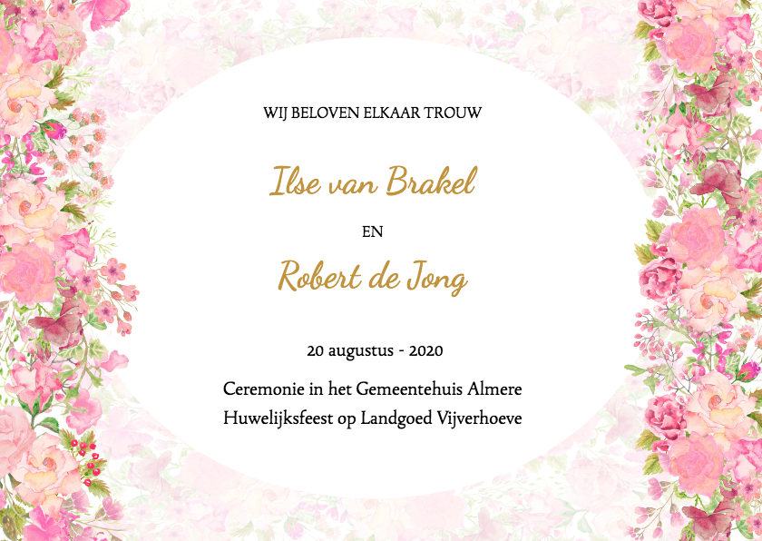 Trouwkaart rozen pastel - Trouwkaarten Trouwkaarten - Trouwkaart rozen pastel