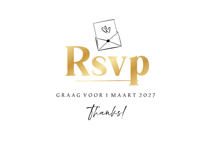 Trouwkaart RSVP goud stijlvol hartjes envelop - Trouwkaarten Trouwkaarten - Trouwkaart RSVP goud stijlvol hartjes envelop