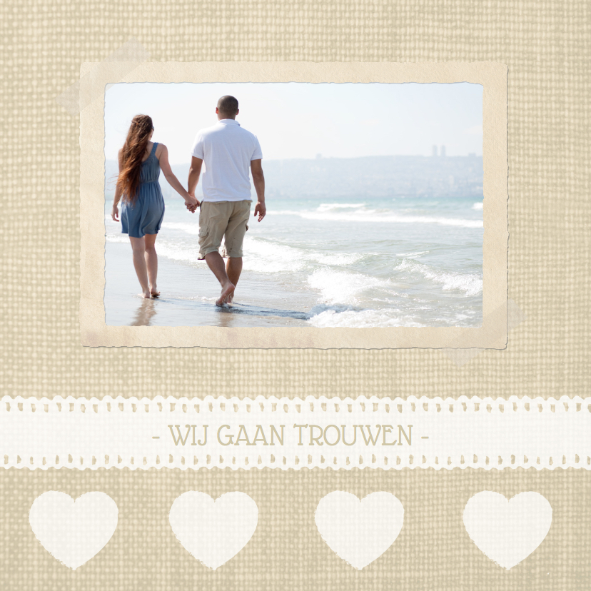 Trouwkaart Rustig Jute Foto - Trouwkaarten Trouwkaarten - Trouwkaart Rustig Jute Foto