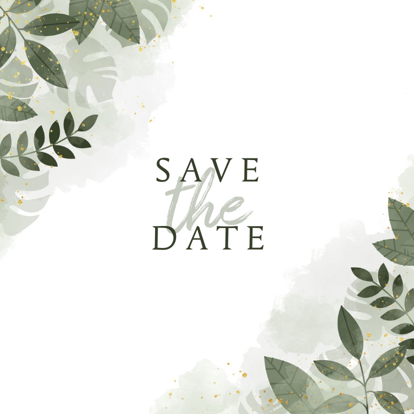 Trouwkaarten - Trouwkaart save the date botanisch met waterverf