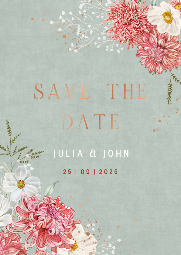 Trouwkaart save the date dahliabloemen en herfstanemoon - Trouwkaarten Trouwkaarten - Trouwkaart save the date dahliabloemen en herfstanemoon