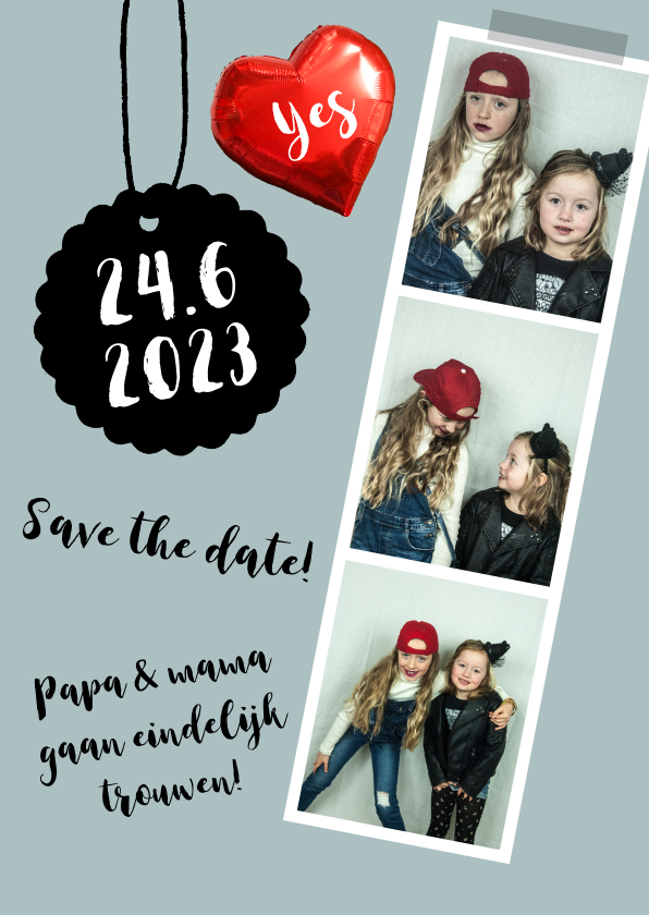 Trouwkaart save the date fotocollage hart Trouwkaart save the date fotocollage hart