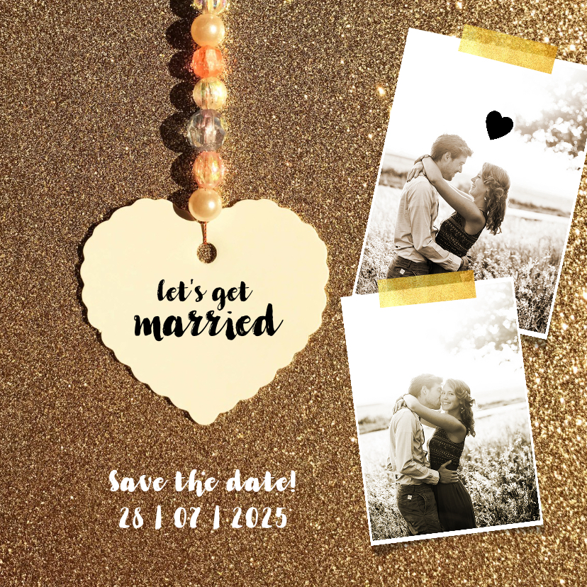Trouwkaarten - Trouwkaart save the date gold
