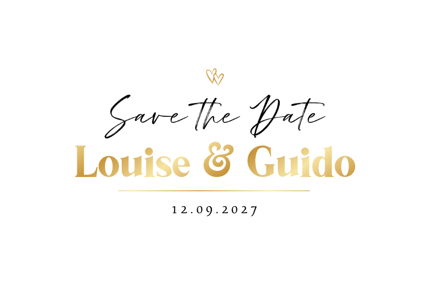 Trouwkaart save the date goud hartjes foto modern - Trouwkaarten Trouwkaarten - Trouwkaart save the date goud hartjes foto modern