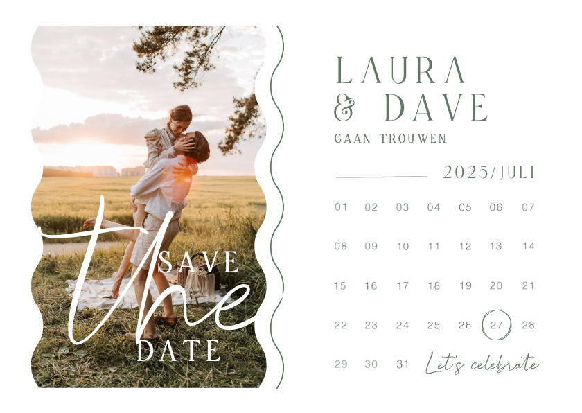 Trouwkaarten - Trouwkaart save the date kalender foto grafisch golven