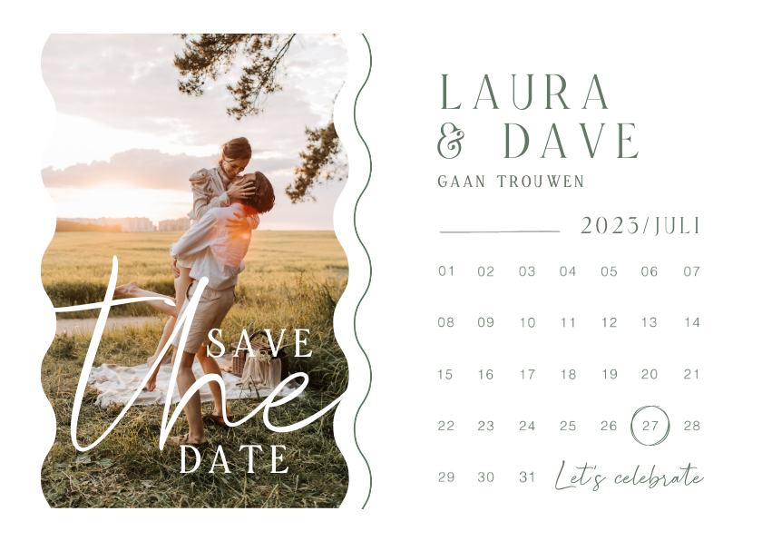 Trouwkaarten - Trouwkaart save the date kalender foto grafisch golven