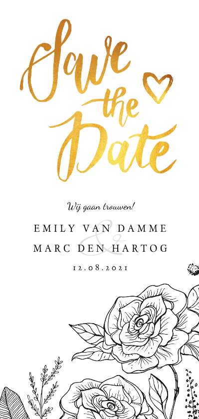 Trouwkaarten - Trouwkaart save the date klassiek met bloemen en kalender