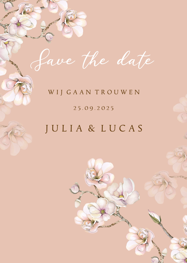 Trouwkaart Save the date magnoliabloemen - Trouwkaarten Trouwkaarten - Trouwkaart Save the date magnoliabloemen