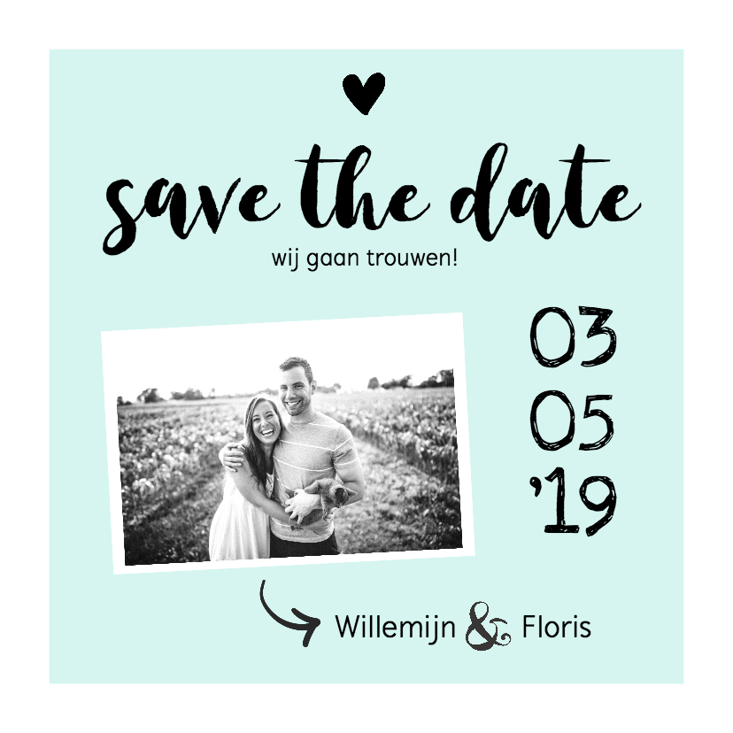 Trouwkaart save the date met foto zwart/wit - Trouwkaarten Trouwkaarten - Trouwkaart save the date met foto zwart/wit