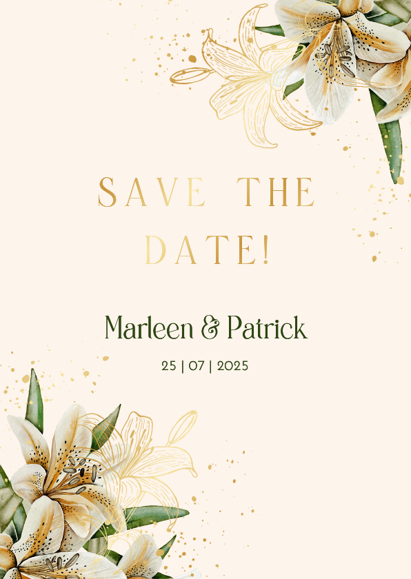 Trouwkaart Save the date witte lelie - Trouwkaarten Trouwkaarten - Trouwkaart Save the date witte lelie