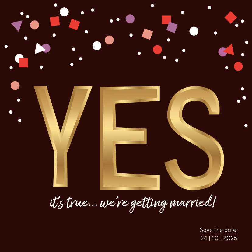 Trouwkaart save the date YES in goud - Trouwkaarten Trouwkaarten - Trouwkaart save the date YES in goud