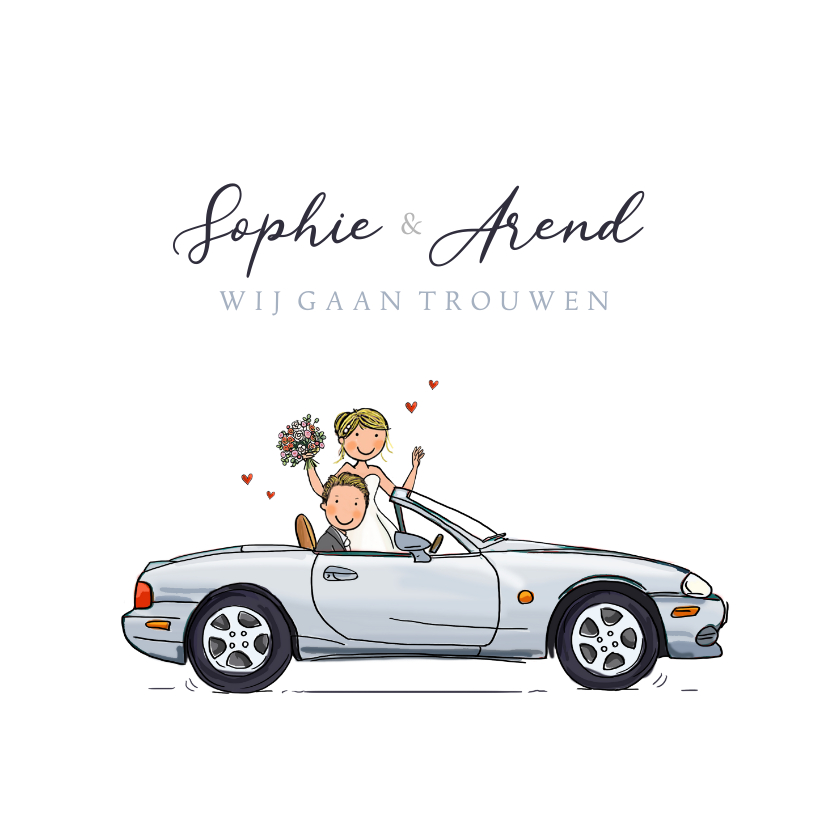 Trouwkaart sportwagen wit - Trouwkaarten Trouwkaarten - Trouwkaart sportwagen wit