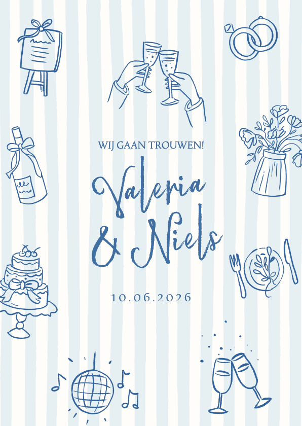 Trouwkaart strepen en illustraties - Trouwkaarten Trouwkaarten - Trouwkaart strepen en illustraties