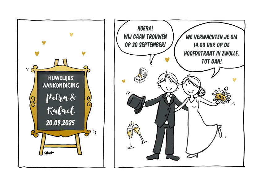 Trouwkaart striptekening - Trouwkaarten Trouwkaarten - Trouwkaart striptekening