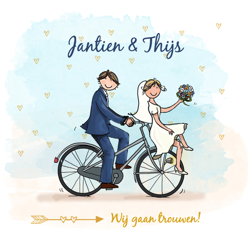 Trouwkaart transportfiets hartje - Trouwkaarten Trouwkaarten - Trouwkaart transportfiets hartje
