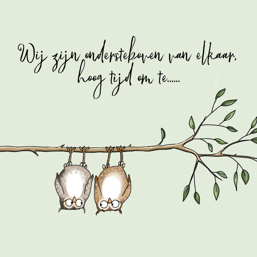 Trouwkaart - twee uiltjes - Trouwkaarten Trouwkaarten - Trouwkaart - twee uiltjes