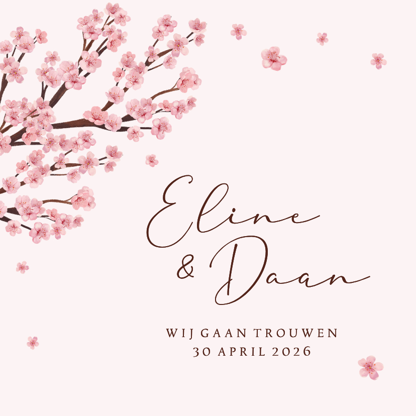 Trouwkaart uitnodiging bloesem bloemen lente bruiloft roze - Trouwkaarten Trouwkaarten - Trouwkaart uitnodiging bloesem bloemen lente bruiloft roze