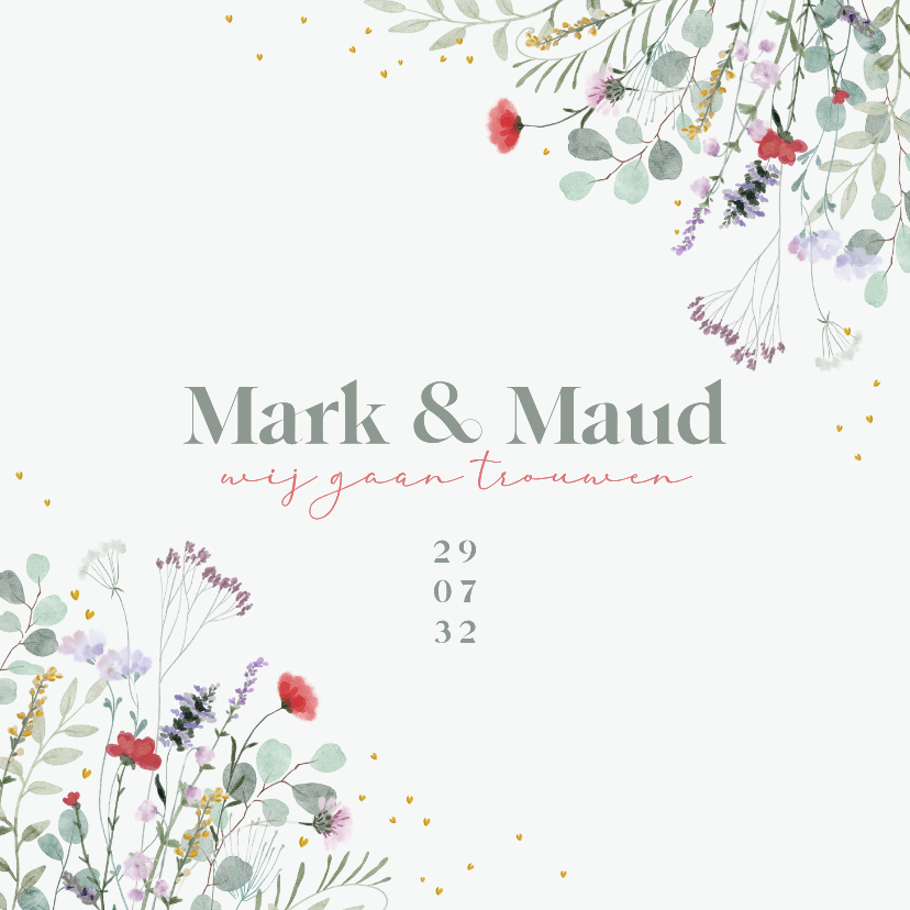 Trouwkaart veldbloemen in mooie kleuren - Trouwkaarten Trouwkaarten - Trouwkaart veldbloemen in mooie kleuren