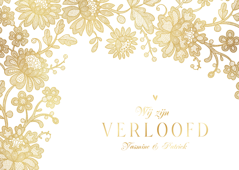 Trouwkaart verloofd vintage kant goud bloemen hartjes Trouwkaart verloofd vintage kant goud bloemen hartjes