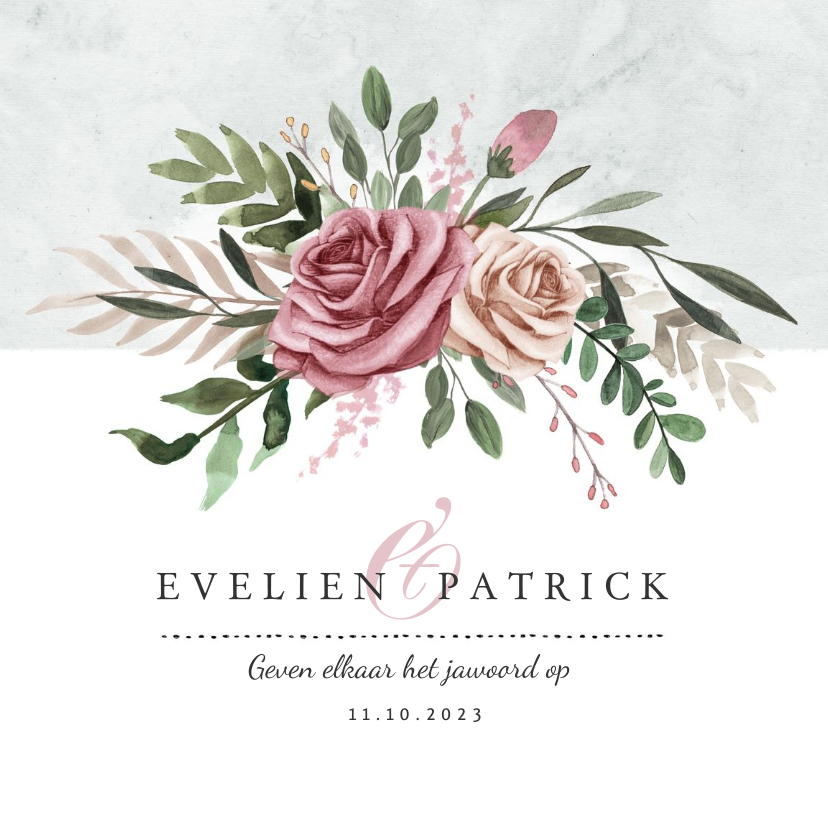 Trouwkaart vintage stijlvol klassiek bloemen - Trouwkaarten Trouwkaarten - Trouwkaart vintage stijlvol klassiek bloemen