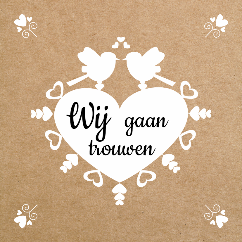 Trouwkaart vogeltjeshart - Trouwkaarten Trouwkaarten - Trouwkaart vogeltjeshart